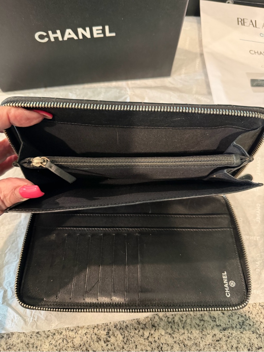 CHANEL Black Quilted Patent Zip-Around Organizer Wallet - Picture 11 of 11